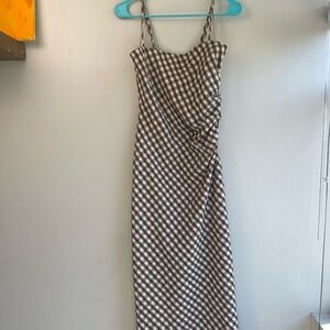 House of Harlow 1960 Brown and White Checkered Midi Dress